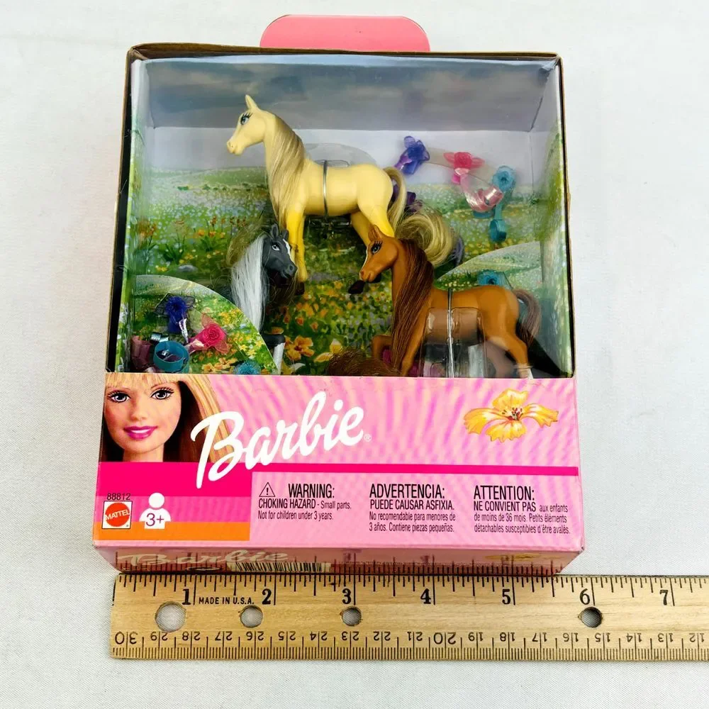 Barbie Mini Show Ponies Set of 3 Mattel 2002 Brown Gray Cream Horses 88812‎ NRFB
